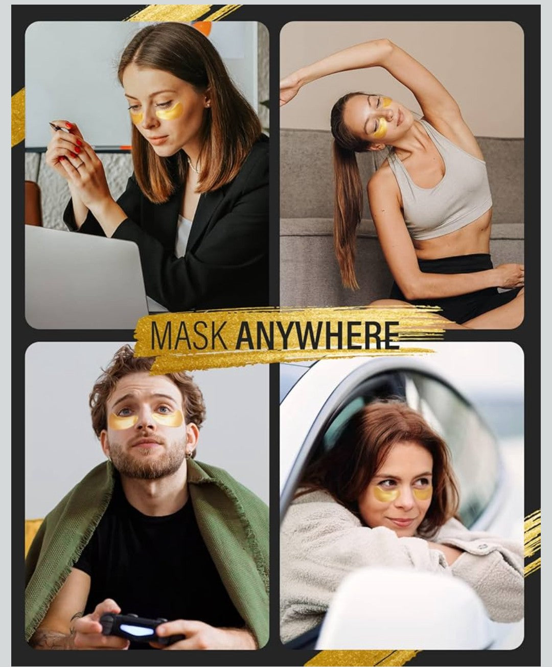 24k Gold Under Eye Patches (15 Pairs), eye mask, Collagen Skin Care Products, Eye Patches for Puffy Eyes, eye masks for dark circles and puffiness