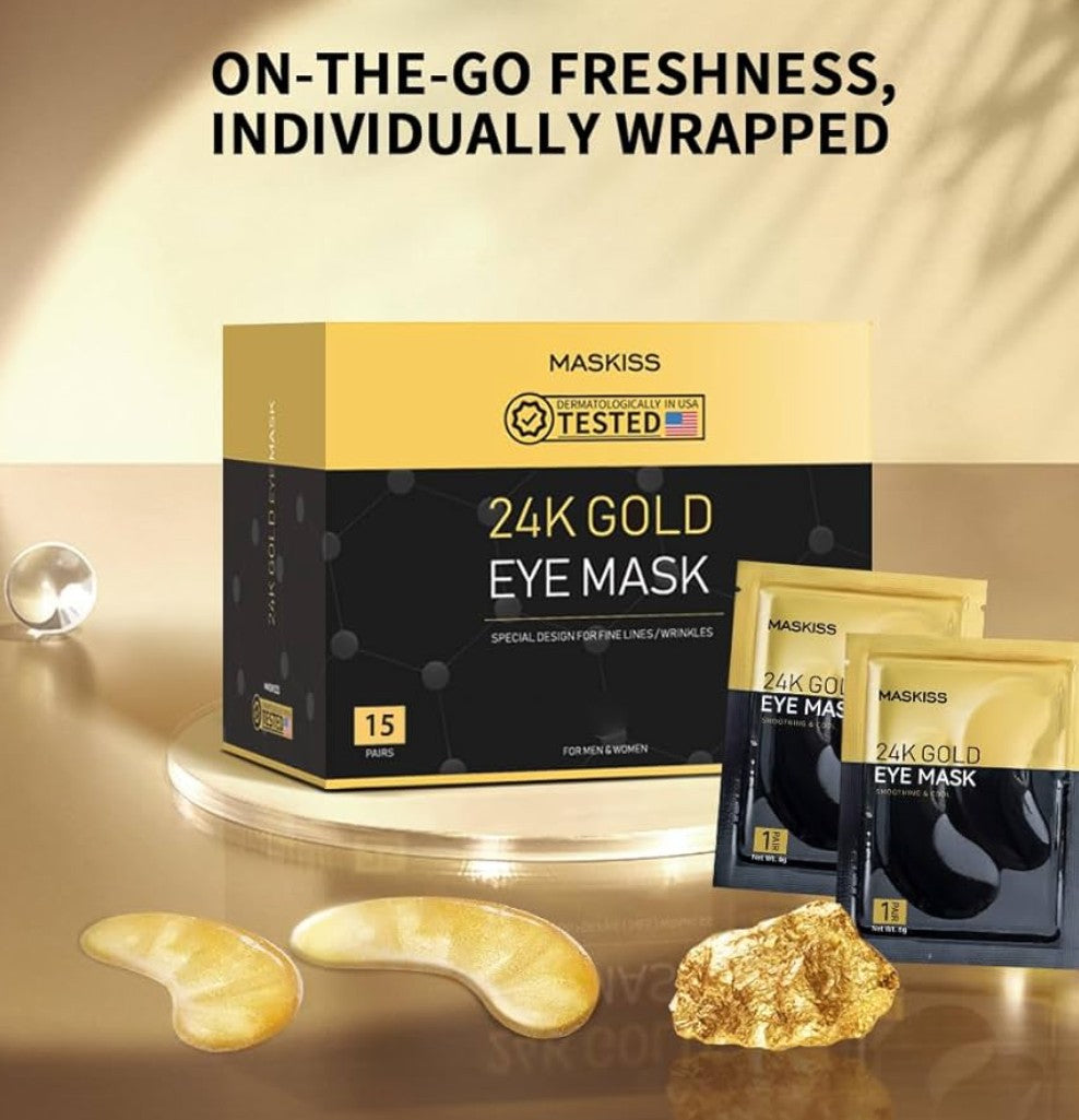 24k Gold Under Eye Patches (15 Pairs), eye mask, Collagen Skin Care Products, Eye Patches for Puffy Eyes, eye masks for dark circles and puffiness