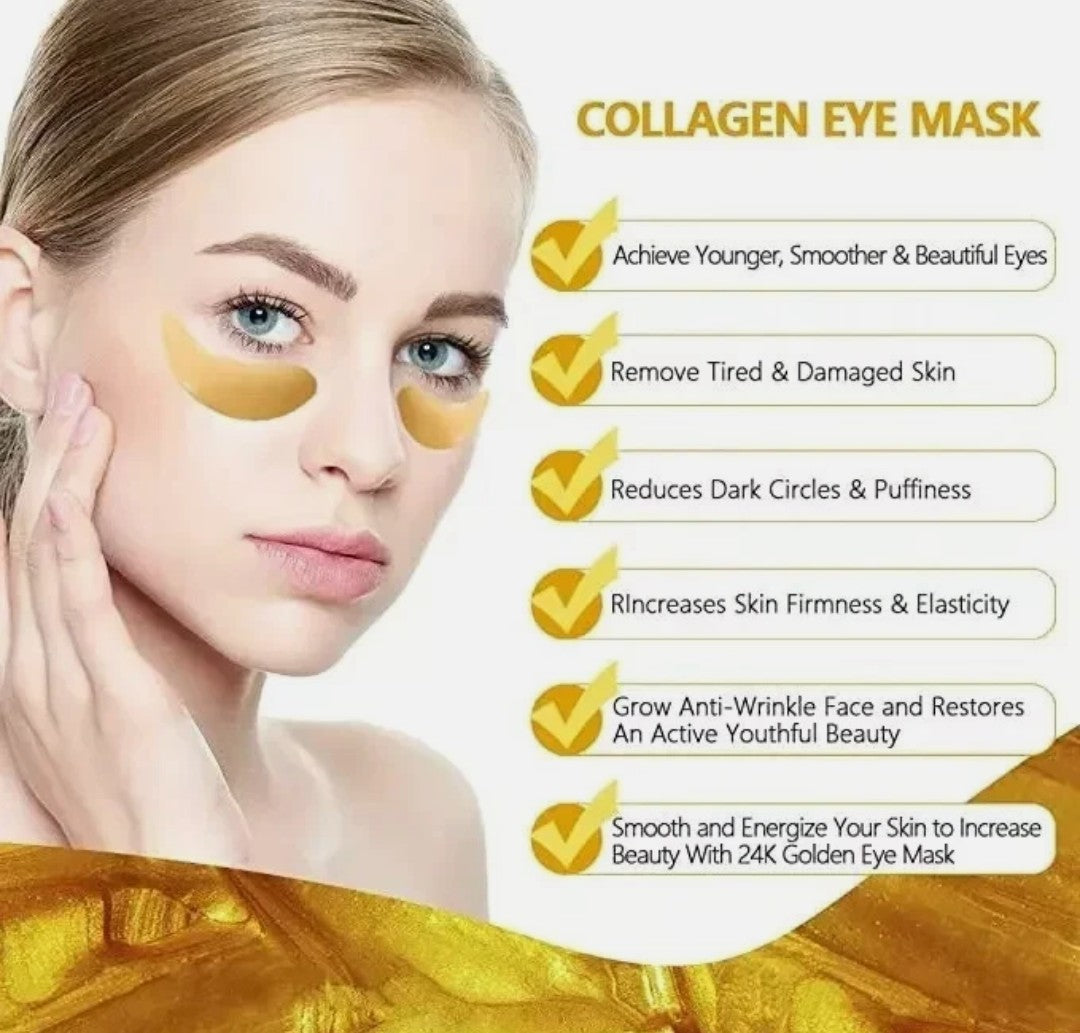 30 Pack 24k Gold Crystal Collagen Eye Mask Wrinkle Anti Aging Dark Circle Pad