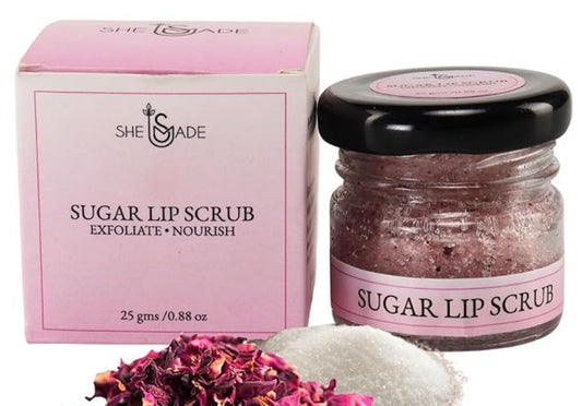 Sugar & Dried Rose Petals Lip Scrub with Vitamin E & Rose Essential Oil - 0.88 Oz/25 gm - Exfoliates