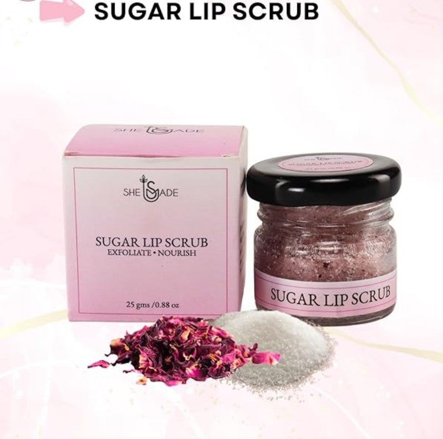 Sugar & Dried Rose Petals Lip Scrub with Vitamin E & Rose Essential Oil - 0.88 Oz/25 gm - Exfoliates