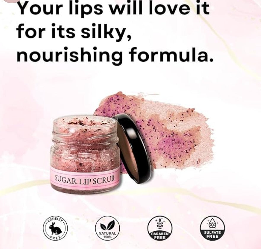Sugar & Dried Rose Petals Lip Scrub with Vitamin E & Rose Essential Oil - 0.88 Oz/25 gm - Exfoliates