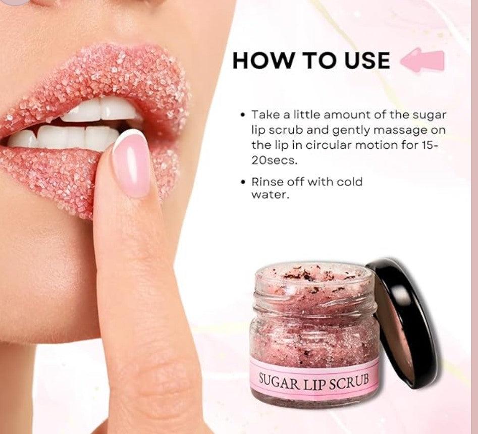 Sugar & Dried Rose Petals Lip Scrub with Vitamin E & Rose Essential Oil - 0.88 Oz/25 gm - Exfoliates