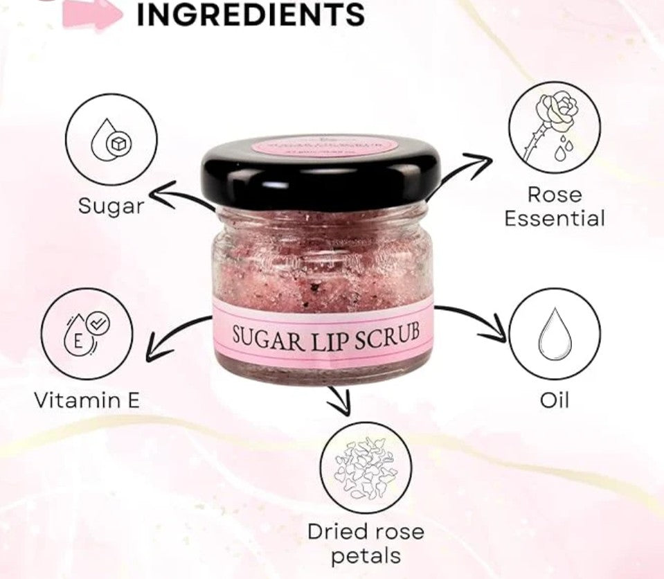 Sugar & Dried Rose Petals Lip Scrub with Vitamin E & Rose Essential Oil - 0.88 Oz/25 gm - Exfoliates