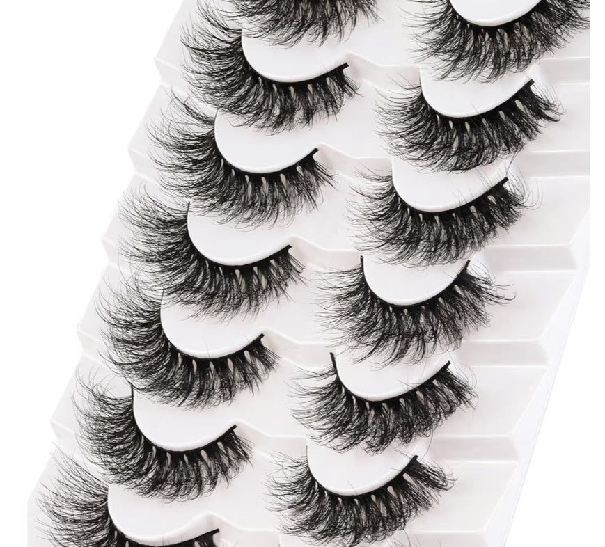 Veleasha False Eyelashes Wispy Faux Mink Lashes Fluffy Handmade Fake Eyelashes Natural Look 7 Pairs Pack Luxury Cat Eye Lashes (804)