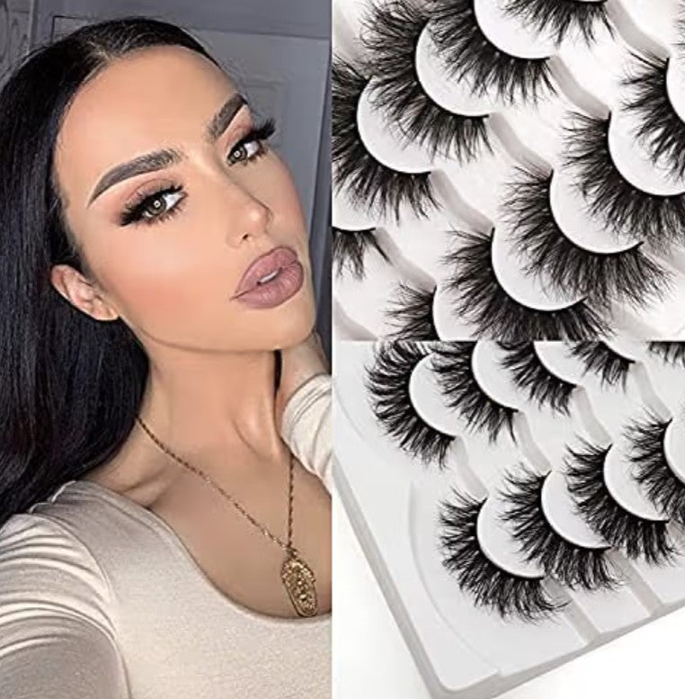 Veleasha False Eyelashes Wispy Faux Mink Lashes Fluffy Handmade Fake Eyelashes Natural Look 7 Pairs Pack Luxury Cat Eye Lashes (804)