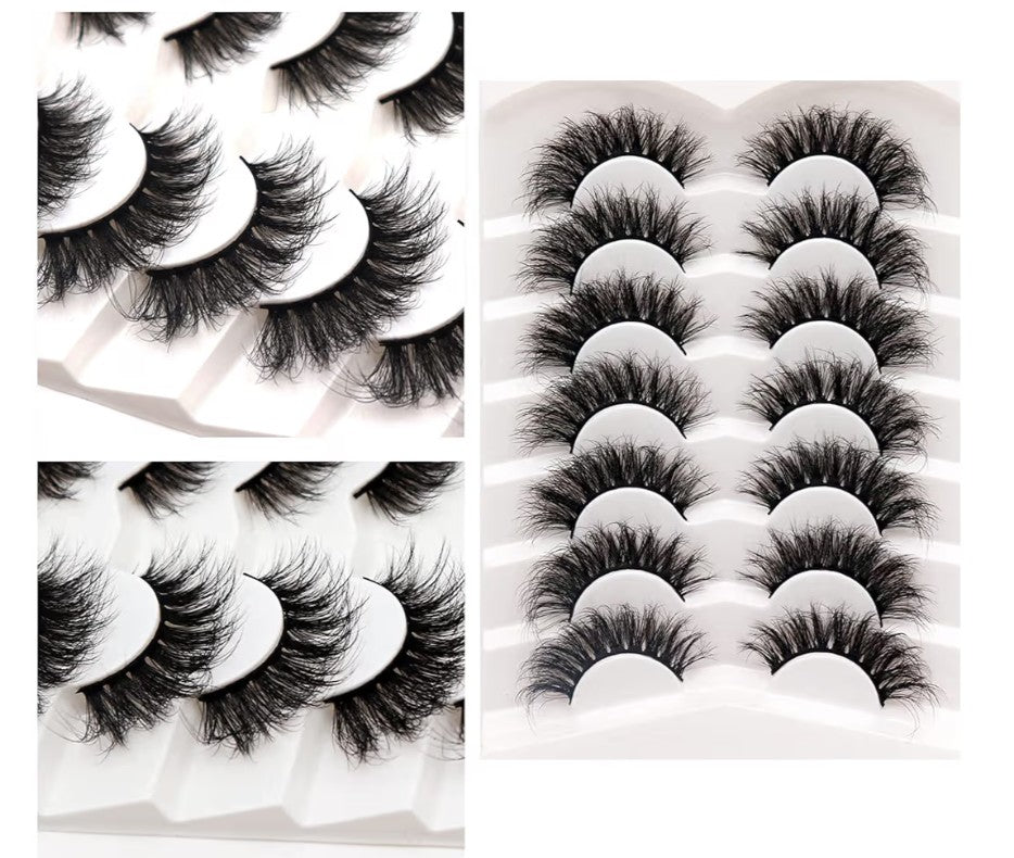 Veleasha False Eyelashes Wispy Faux Mink Lashes Fluffy Handmade Fake Eyelashes Natural Look 7 Pairs Pack Luxury Cat Eye Lashes (804)