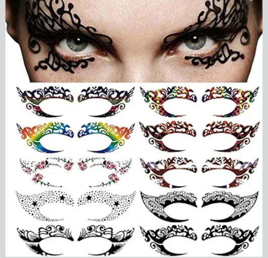 Halloween Temporary Eye Tattoo Makeup Transfer Stickers - 20pcs / 10 Pairs - Party Lace Stickers for Face
