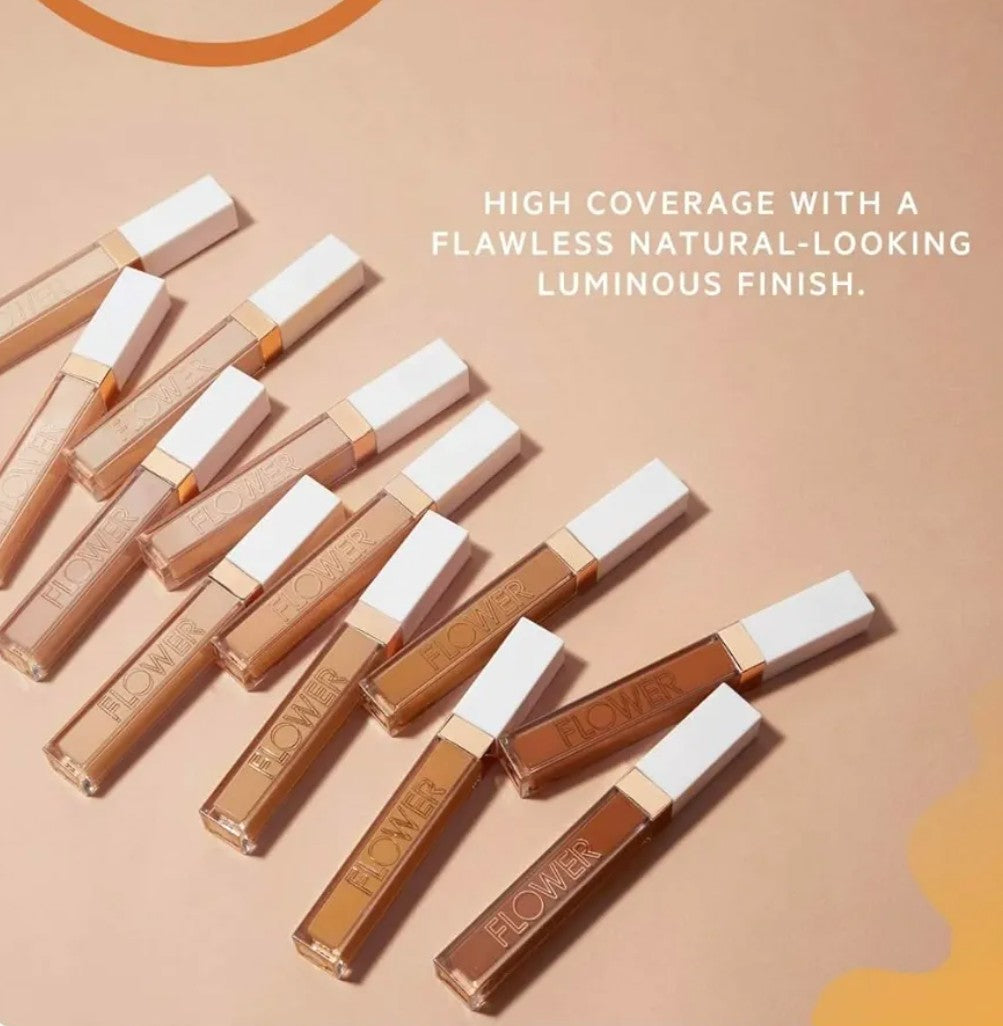 FLOWER BEAUTY By Drew Barrymore Light Illusion Full Coverage Concealer - Diffuse Dark Under Eye Circles + Blurs Blemishes - Weightless Formula + Crease Proof Makeup (Almond)