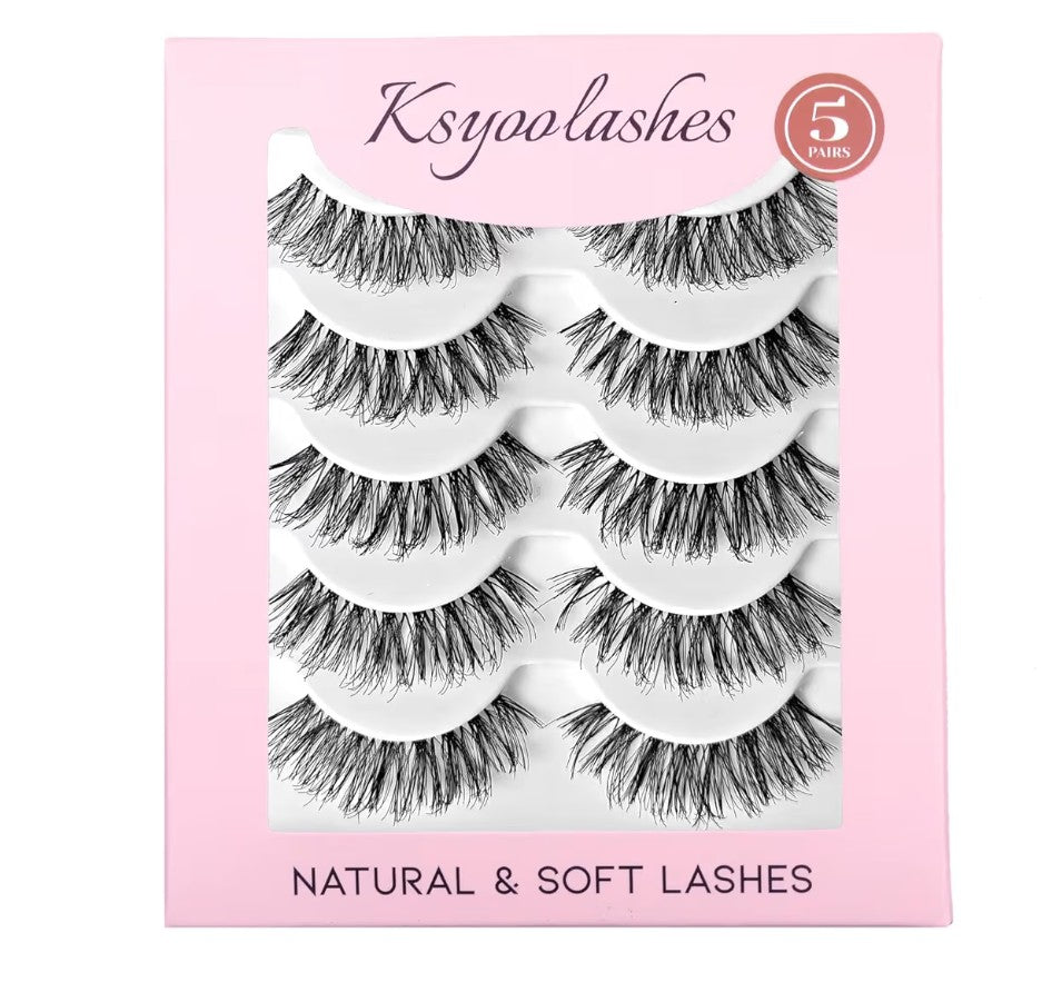 KSYOO Lashes Wispy Natural False Eyelashes Cat Eye Lash Strips Soft Fake Eyelash D Curl Strip Lashes Lightweight Wispy Eyelashes Thin Clear Band Comfortable with Natural Looking
