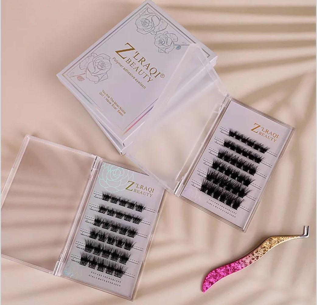 Yosoo Cluster SelfAdhesive False Eyelashes, 30 Clusters 10/12/14mm With Tweezers,Looking Lash Extensions for Women, No Glue Needed, Long Lasting Wear, Faux Eyelashes for Full (MF10-1)
