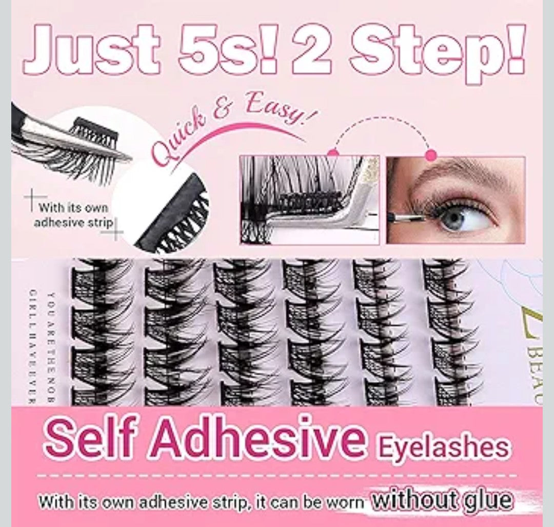 Yosoo Cluster SelfAdhesive False Eyelashes, 30 Clusters 10/12/14mm With Tweezers,Looking Lash Extensions for Women, No Glue Needed, Long Lasting Wear, Faux Eyelashes for Full (MF10-1)