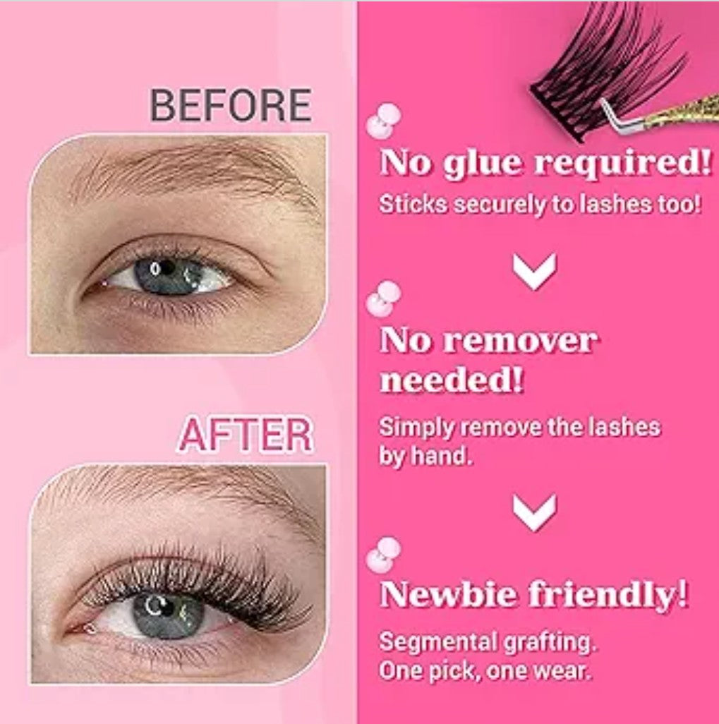 Yosoo Cluster SelfAdhesive False Eyelashes, 30 Clusters 10/12/14mm With Tweezers,Looking Lash Extensions for Women, No Glue Needed, Long Lasting Wear, Faux Eyelashes for Full (MF10-1)