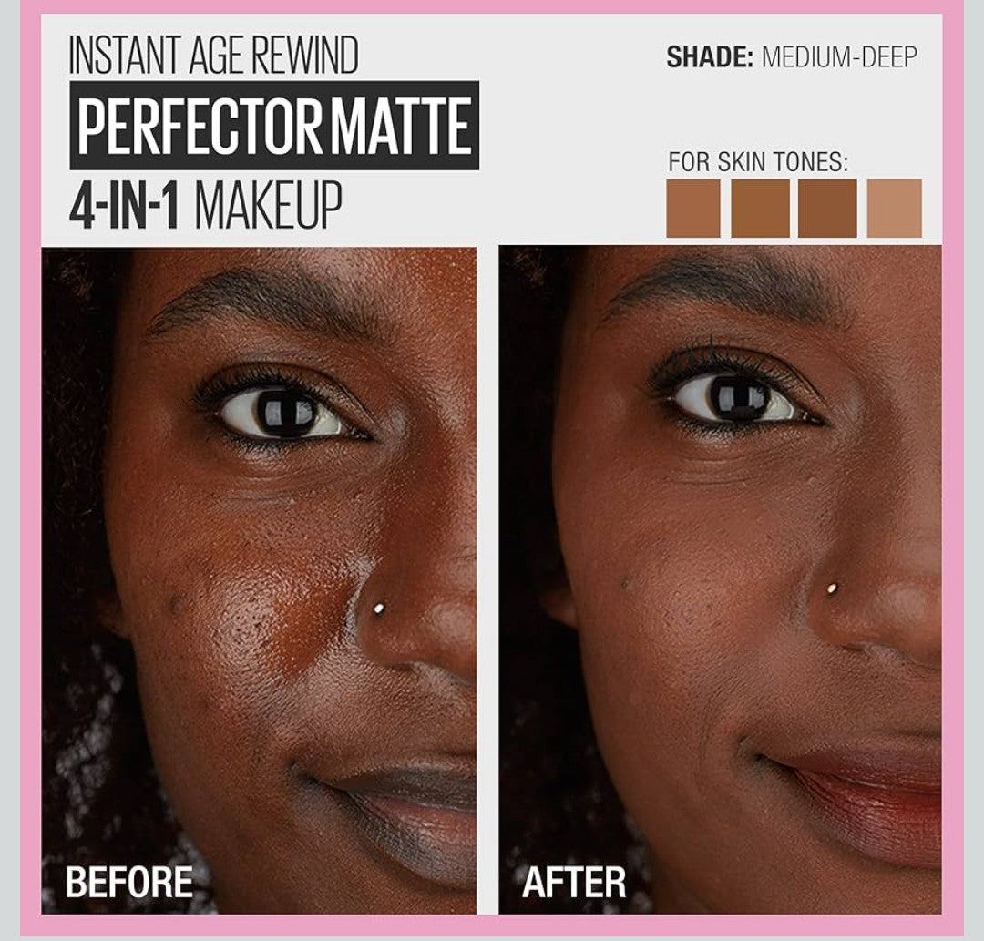 Maybelline Instant Age Rewind Matte Makeup, 04 Medium/Deep, 1 Count 4-In-1, Instant Perfector