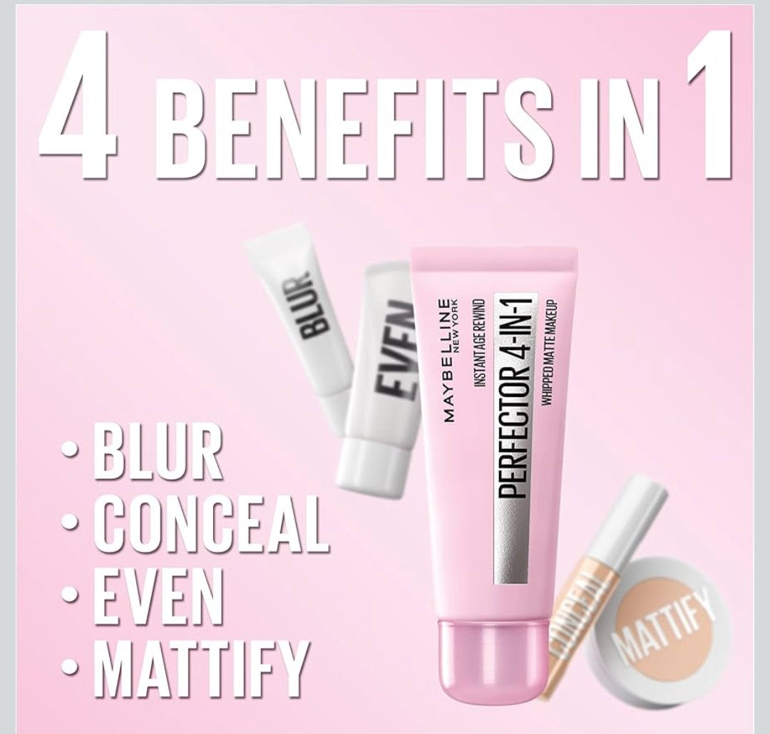 Maybelline Instant Age Rewind Matte Makeup, 04 Medium/Deep, 1 Count 4-In-1, Instant Perfector