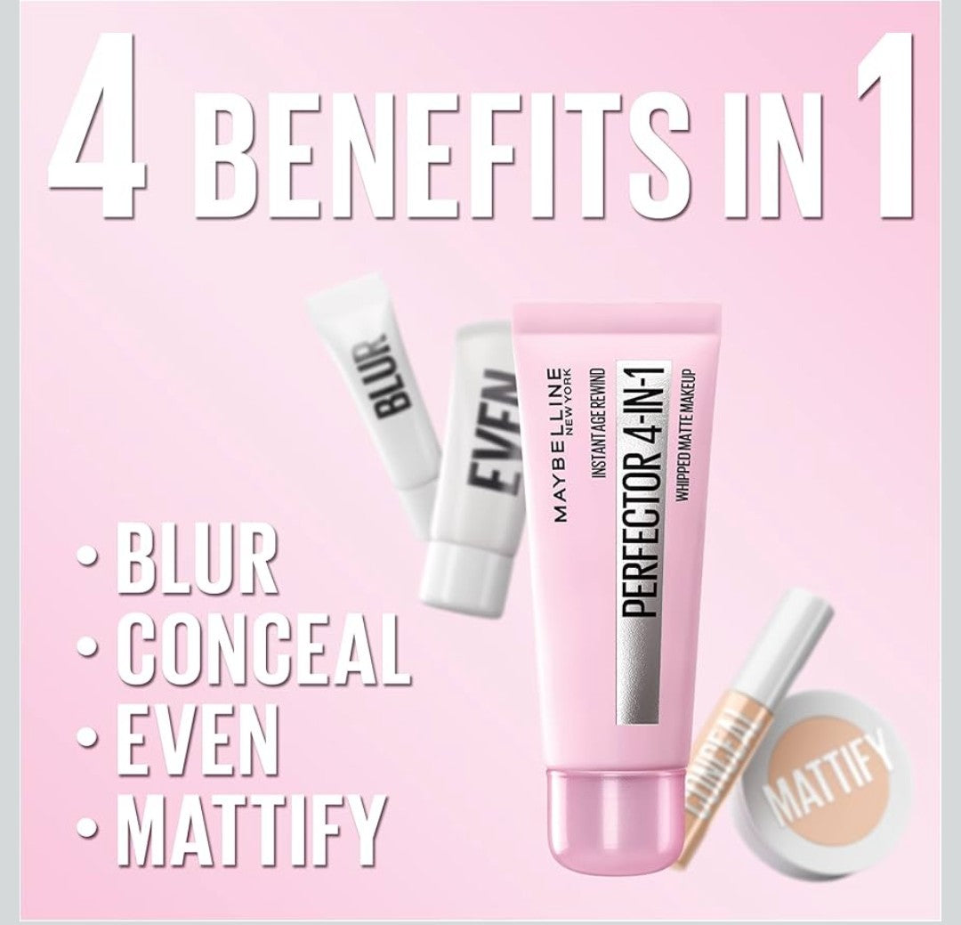 Maybelline Instant Age Rewind Matte Makeup, 04 Medium/Deep, 1 Count 4-In-1, Instant Perfector
