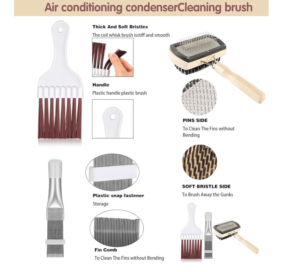 3 in 1 Set Air Conditioner Condenser Fin Comb，Refrigerator Coil Cleaning Brush Supplies, Stainless Ac Coil Cleaner, Evaporator Coil Cleaner, Evaporator Radiator Refrigerator Repair,Cleaner Tool Kit
