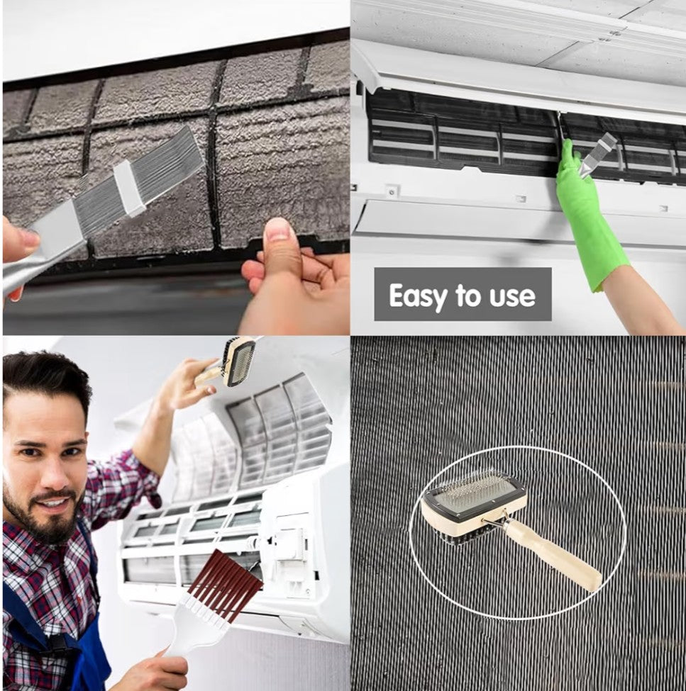 3 in 1 Set Air Conditioner Condenser Fin Comb，Refrigerator Coil Cleaning Brush Supplies, Stainless Ac Coil Cleaner, Evaporator Coil Cleaner, Evaporator Radiator Refrigerator Repair,Cleaner Tool Kit