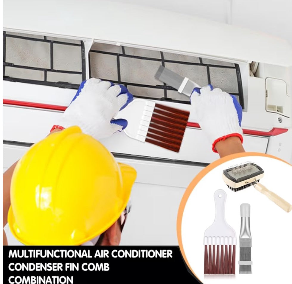 3 in 1 Set Air Conditioner Condenser Fin Comb，Refrigerator Coil Cleaning Brush Supplies, Stainless Ac Coil Cleaner, Evaporator Coil Cleaner, Evaporator Radiator Refrigerator Repair,Cleaner Tool Kit