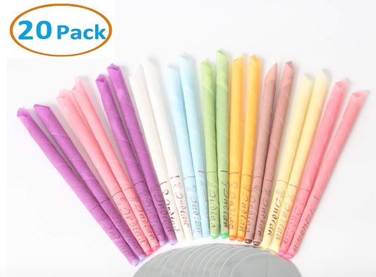 Pack of 20 Natural Beeswax Ear Candles, Ear Cleaner, Ear Wax Removal, Hollow Cone Candles with 10 Protective Discs and Cotton Buds, 8 Different Aromatic Odours