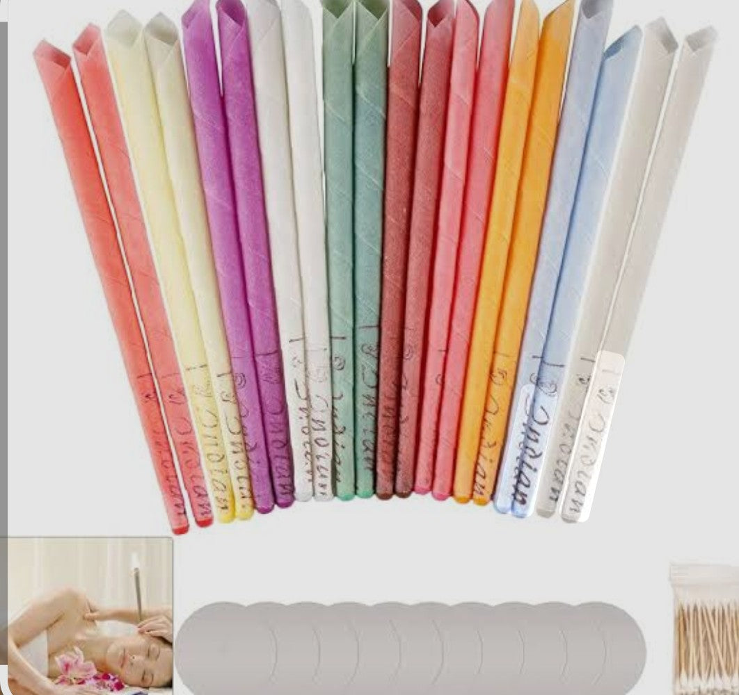 Pack of 20 Natural Beeswax Ear Candles, Ear Cleaner, Ear Wax Removal, Hollow Cone Candles with 10 Protective Discs and Cotton Buds, 8 Different Aromatic Odours