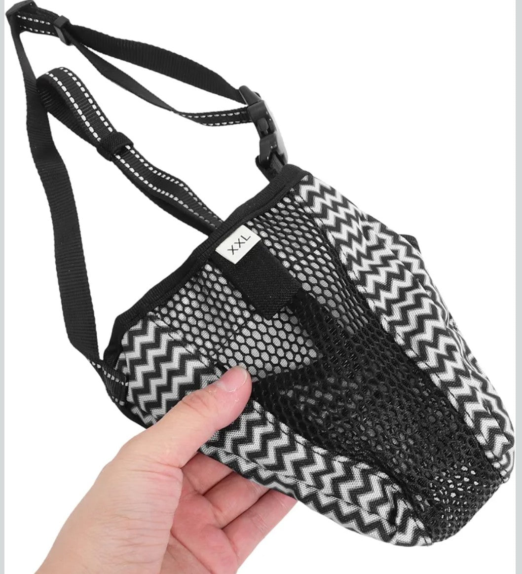 Barking Dog Muzzle for Medium to Large Breeds Breathable Mesh Dog Mouth Cover for Chewing and Barking Control and Comfortable Design Gray Stripes XXL
