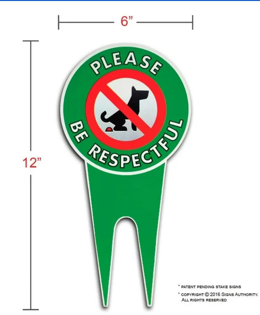Signs Authority No Pooping Dog Yard Sign | 6"x12" Aluminum | Please Be Respectful | Metal Outdoor