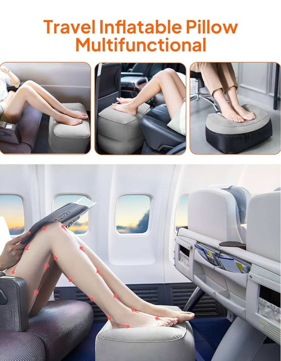 Sunany Inflatable Foot Rest Pillow for Travel, Kids/Adults Airplane Travel Pillow-Adjustable Height Cushions,for Kids to Sleep While Traveling,Suitable for Office, Home and Any Travell
