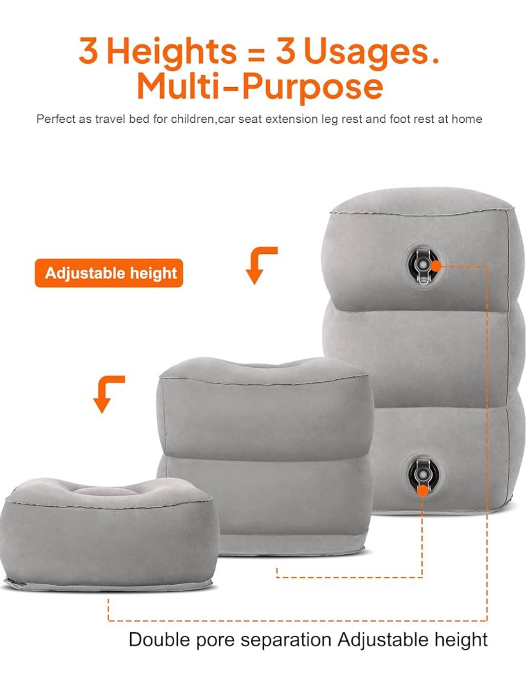 Sunany Inflatable Foot Rest Pillow for Travel, Kids/Adults Airplane Travel Pillow-Adjustable Height Cushions,for Kids to Sleep While Traveling,Suitable for Office, Home and Any Travell