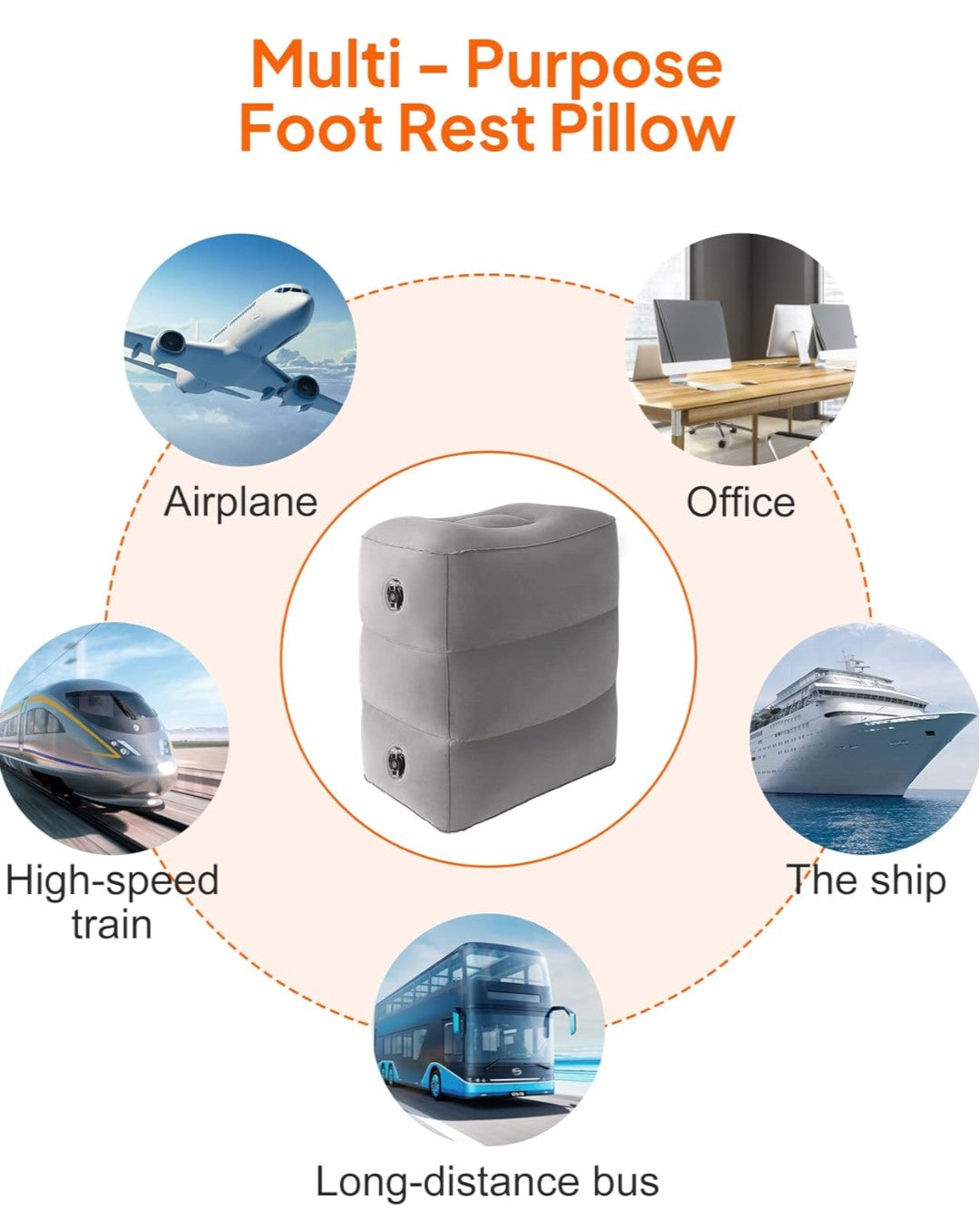 Sunany Inflatable Foot Rest Pillow for Travel, Kids/Adults Airplane Travel Pillow-Adjustable Height Cushions,for Kids to Sleep While Traveling,Suitable for Office, Home and Any Travell