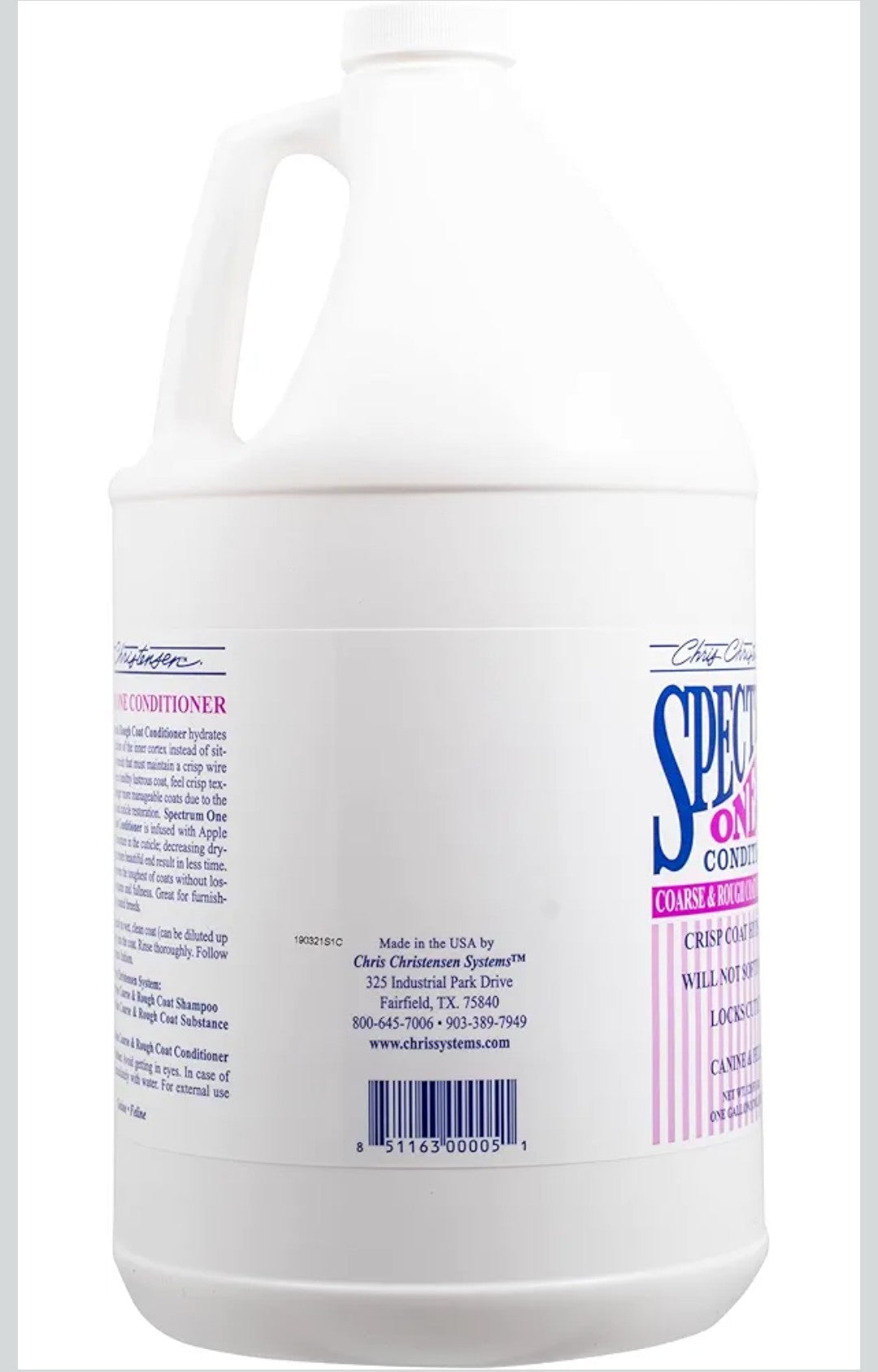 Chris Christensen Spectrum One Ultra Concentrated Dog Conditioner, Makes up to 8 Bottles, Groom Like a Professional, Maintains Inner Cortex Hydration, Coarse and Rough Coat, Made in The USA, 1gal
