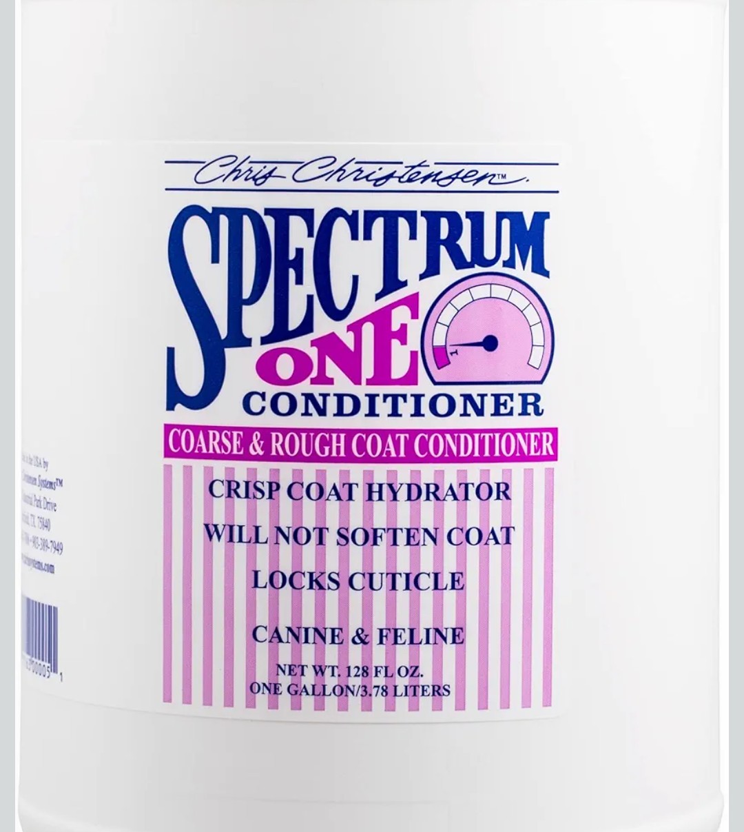 Chris Christensen Spectrum One Ultra Concentrated Dog Conditioner, Makes up to 8 Bottles, Groom Like a Professional, Maintains Inner Cortex Hydration, Coarse and Rough Coat, Made in The USA, 1gal