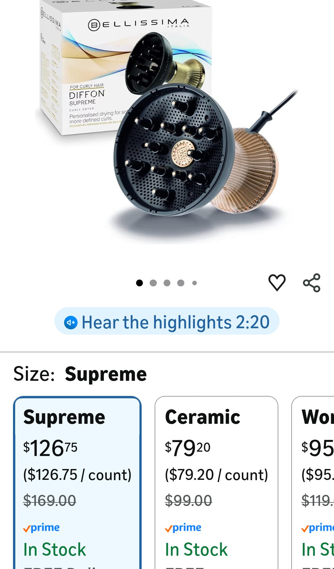 Bellissima Diffon Supreme Diffuser & Curly Hair Dryer - XL Diffuser for Long Waves, Curls, Coils - Cool Button - Anti-Frizz Technology