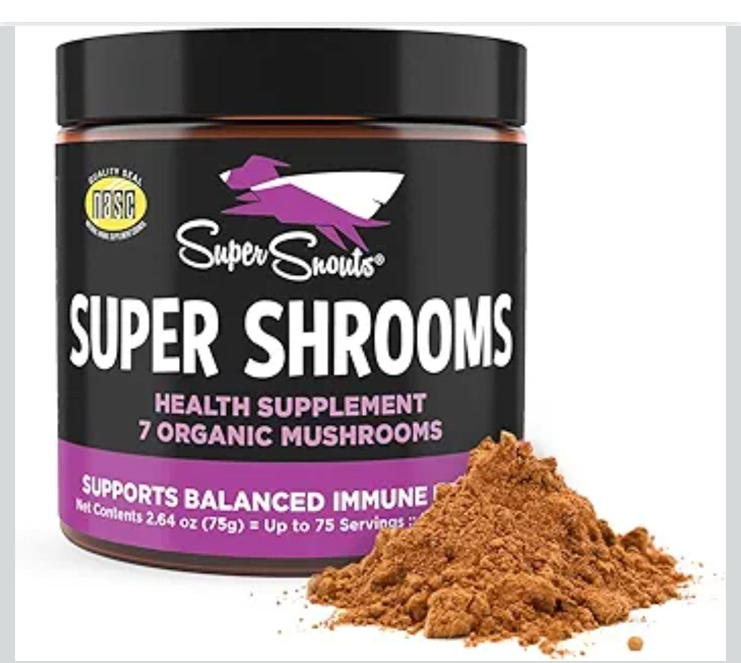 Super Snouts Super Shrooms Mushroom Immune Support Supplement for Dogs and Cats, 2.64 oz - Made in USA Organic Non-GMO, Immune Health for Strong Immunity, 7 Mushroom Blend Powder