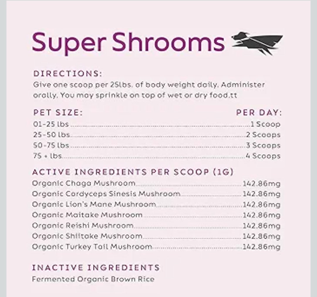 Super Snouts Super Shrooms Mushroom Immune Support Supplement for Dogs and Cats, 2.64 oz - Made in USA Organic Non-GMO, Immune Health for Strong Immunity, 7 Mushroom Blend Powder