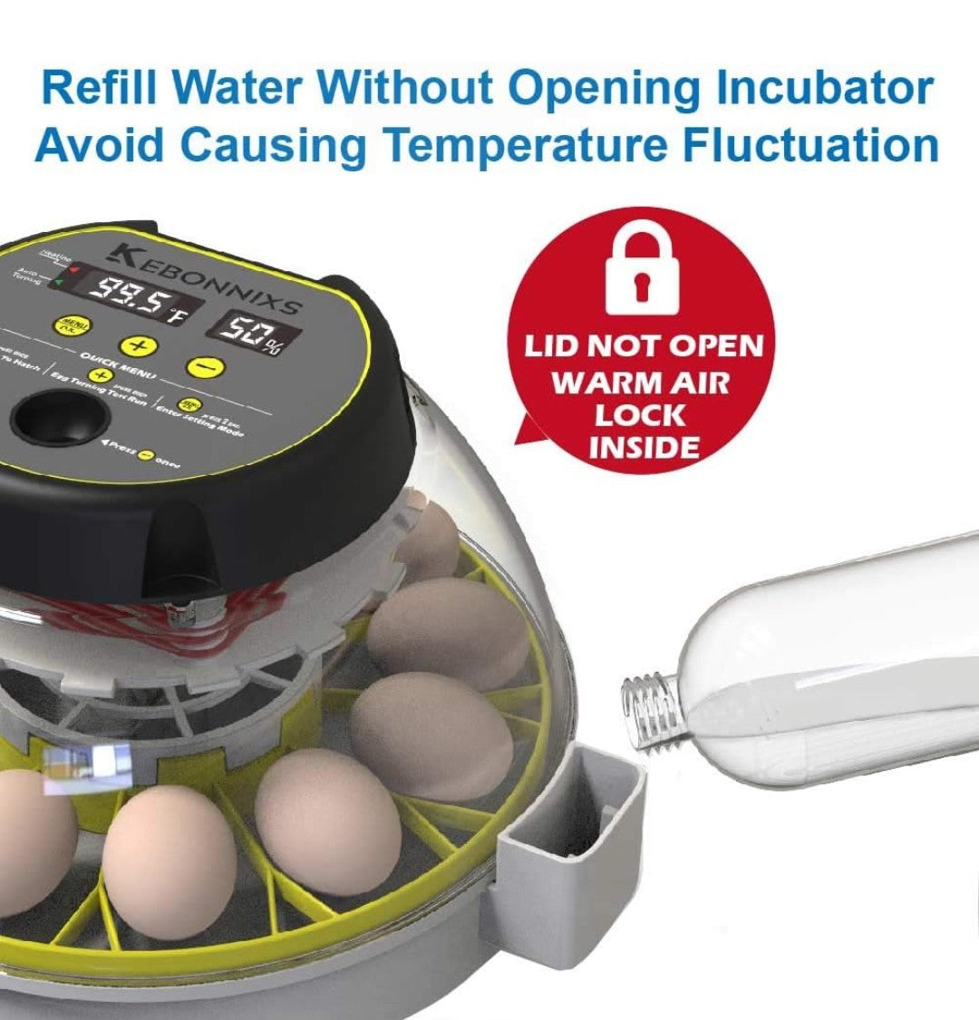 12 Egg Incubator with Humidity Display, Egg Candler, Automatic Egg Turner, for Hatching Chickens