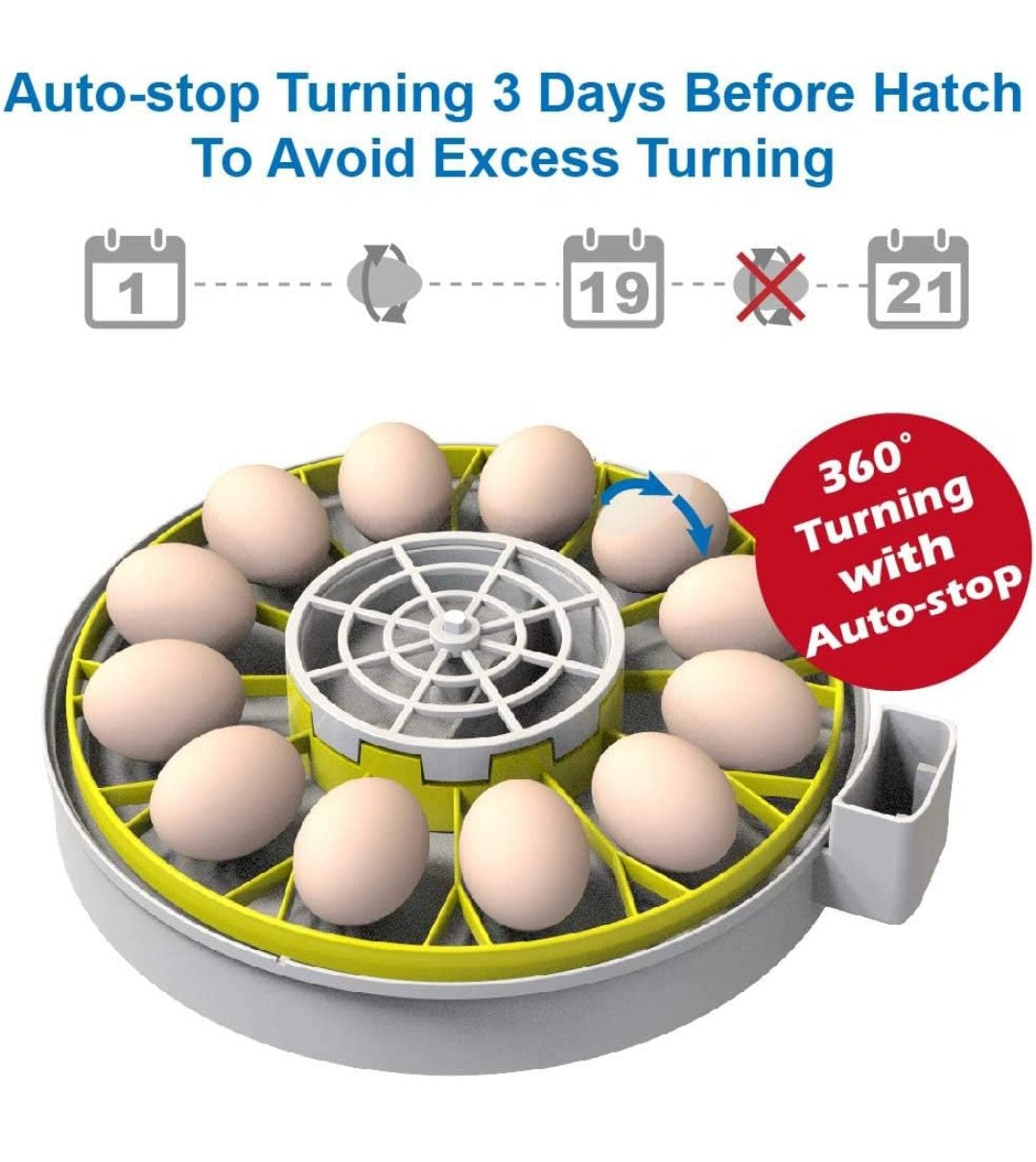 12 Egg Incubator with Humidity Display, Egg Candler, Automatic Egg Turner, for Hatching Chickens