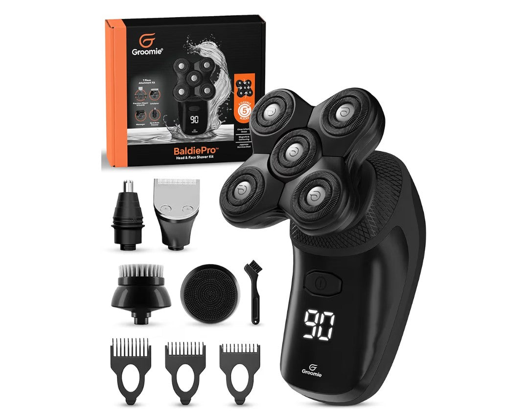 Groomie Cordless Bald Head Shavers for Men, BaldiePro Head Grooming Kit - Ergonomic & Waterproof Hea