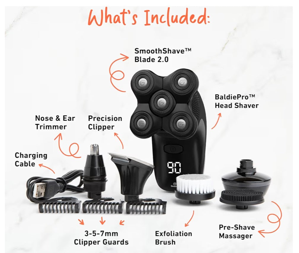 Groomie Cordless Bald Head Shavers for Men, BaldiePro Head Grooming Kit - Ergonomic & Waterproof Hea
