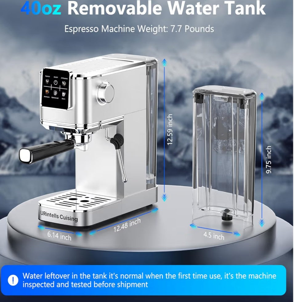 Espresso Machine 20 Bar,Touch Screen Espresso Maker with Steam Milk Frother,Stainless Steel Coffee Machine for Cappuccino Latte Americano Cold Brew,1350W Fast Heat Up System,Silver