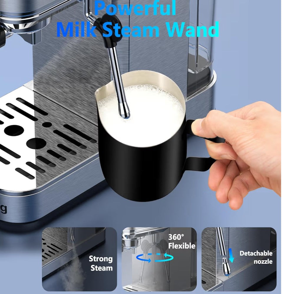 Espresso Machine 20 Bar,Touch Screen Espresso Maker with Steam Milk Frother,Stainless Steel Coffee Machine for Cappuccino Latte Americano Cold Brew,1350W Fast Heat Up System,Silver