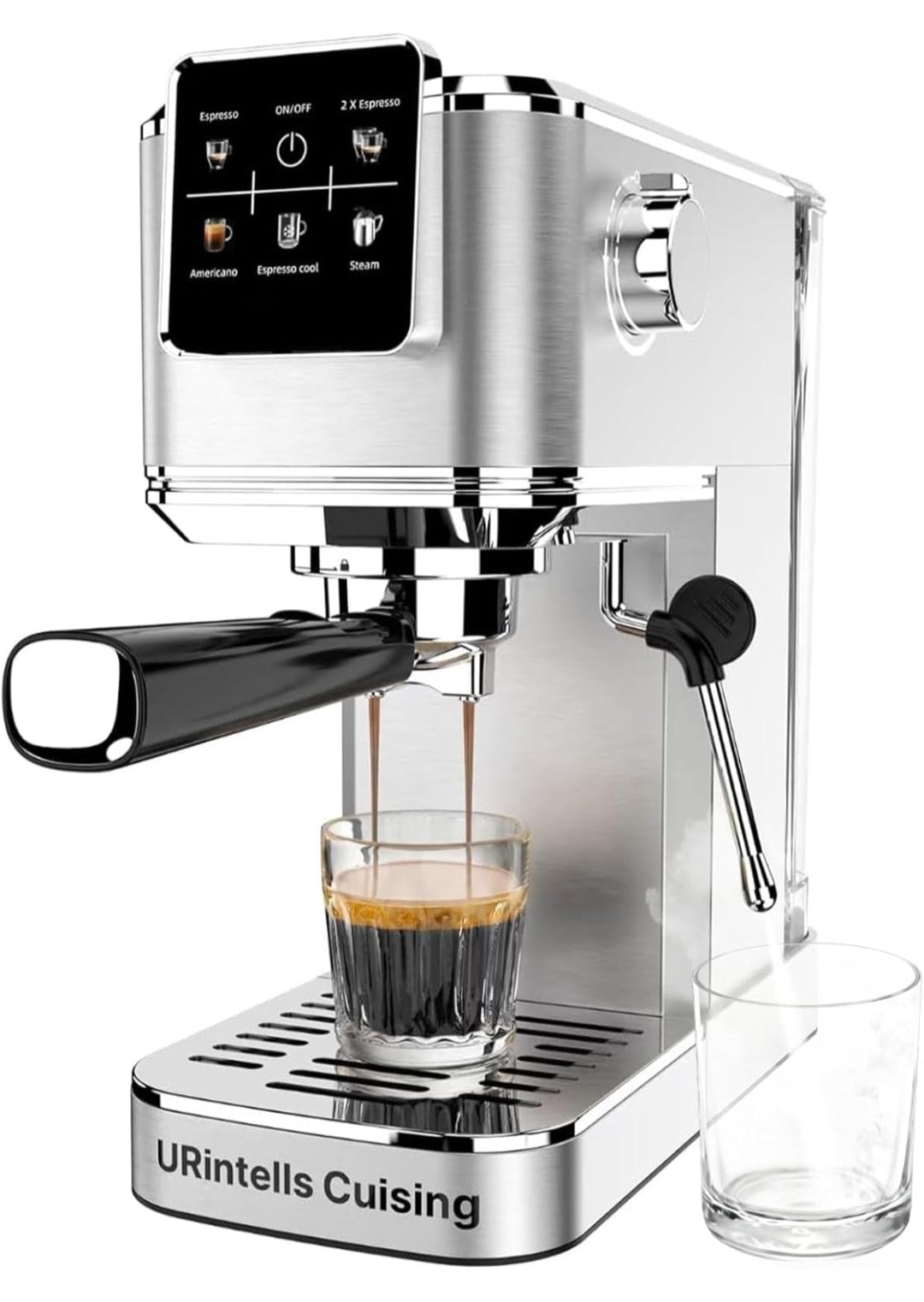 Espresso Machine 20 Bar,Touch Screen Espresso Maker with Steam Milk Frother,Stainless Steel Coffee Machine for Cappuccino Latte Americano Cold Brew,1350W Fast Heat Up System,Silver