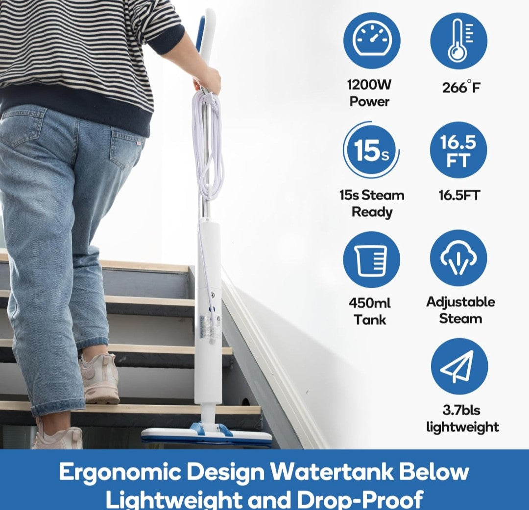 Steam Mop for Floor Cleaning,15-Second Setup,Chemical-Free Floor Cleaner for Hardwood,Laminate,Tile&Greasy Spots.Ergonomic Design with Hands-Free Standing,3 Steam Settings,Reusable Washable Pads
