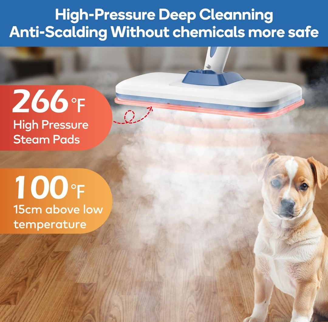 Steam Mop for Floor Cleaning,15-Second Setup,Chemical-Free Floor Cleaner for Hardwood,Laminate,Tile&Greasy Spots.Ergonomic Design with Hands-Free Standing,3 Steam Settings,Reusable Washable Pads