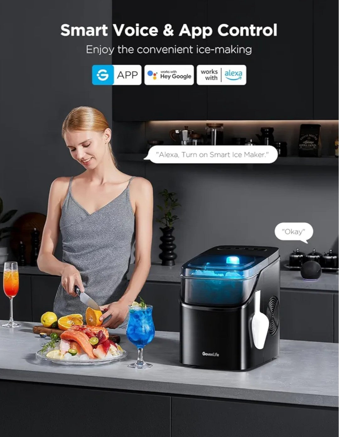 GoveeLife Smart Ice Maker Countertop, Portable Ice Machine with Voice Control