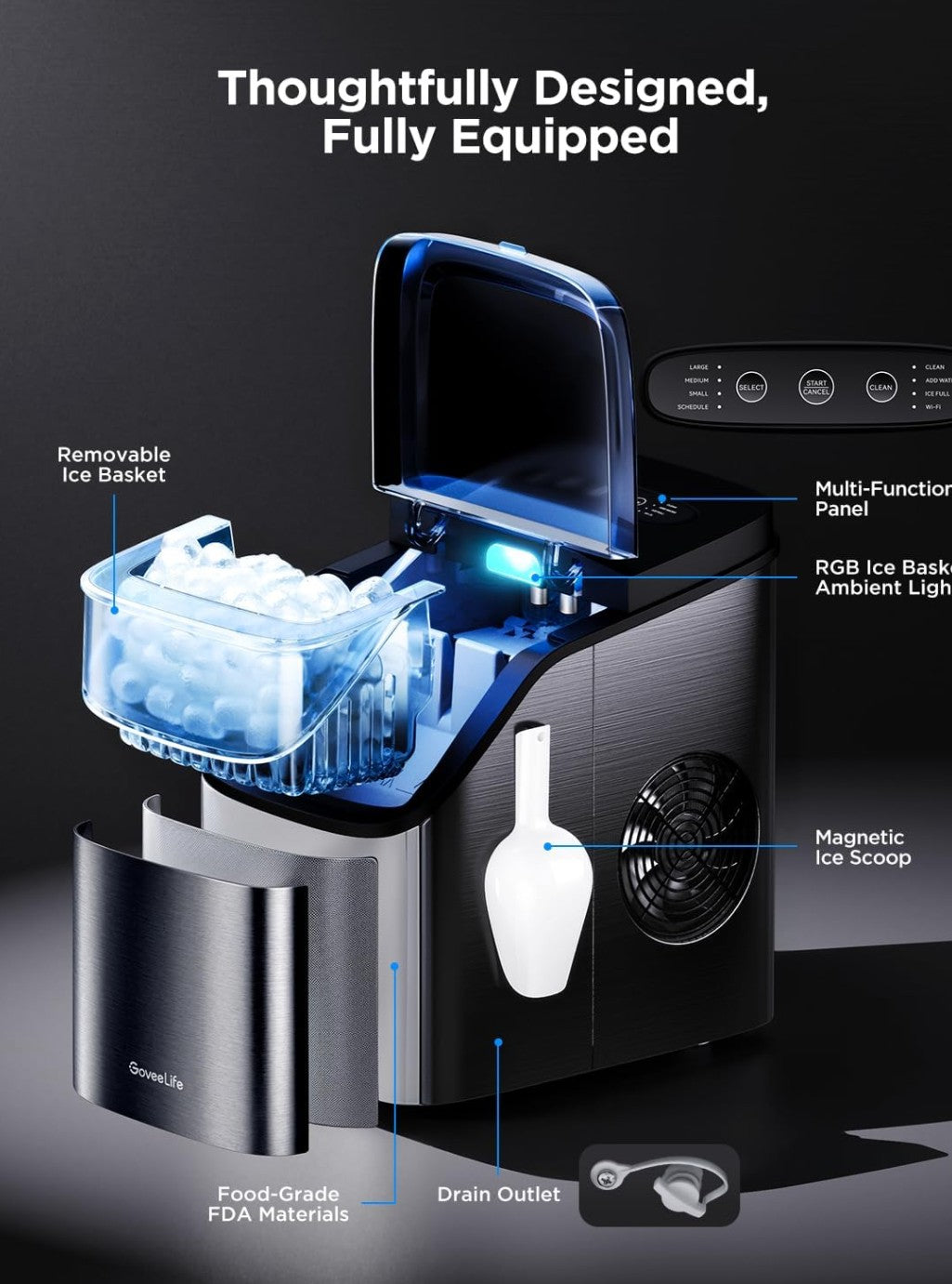 GoveeLife Smart Ice Maker Countertop, Portable Ice Machine with Voice Control
