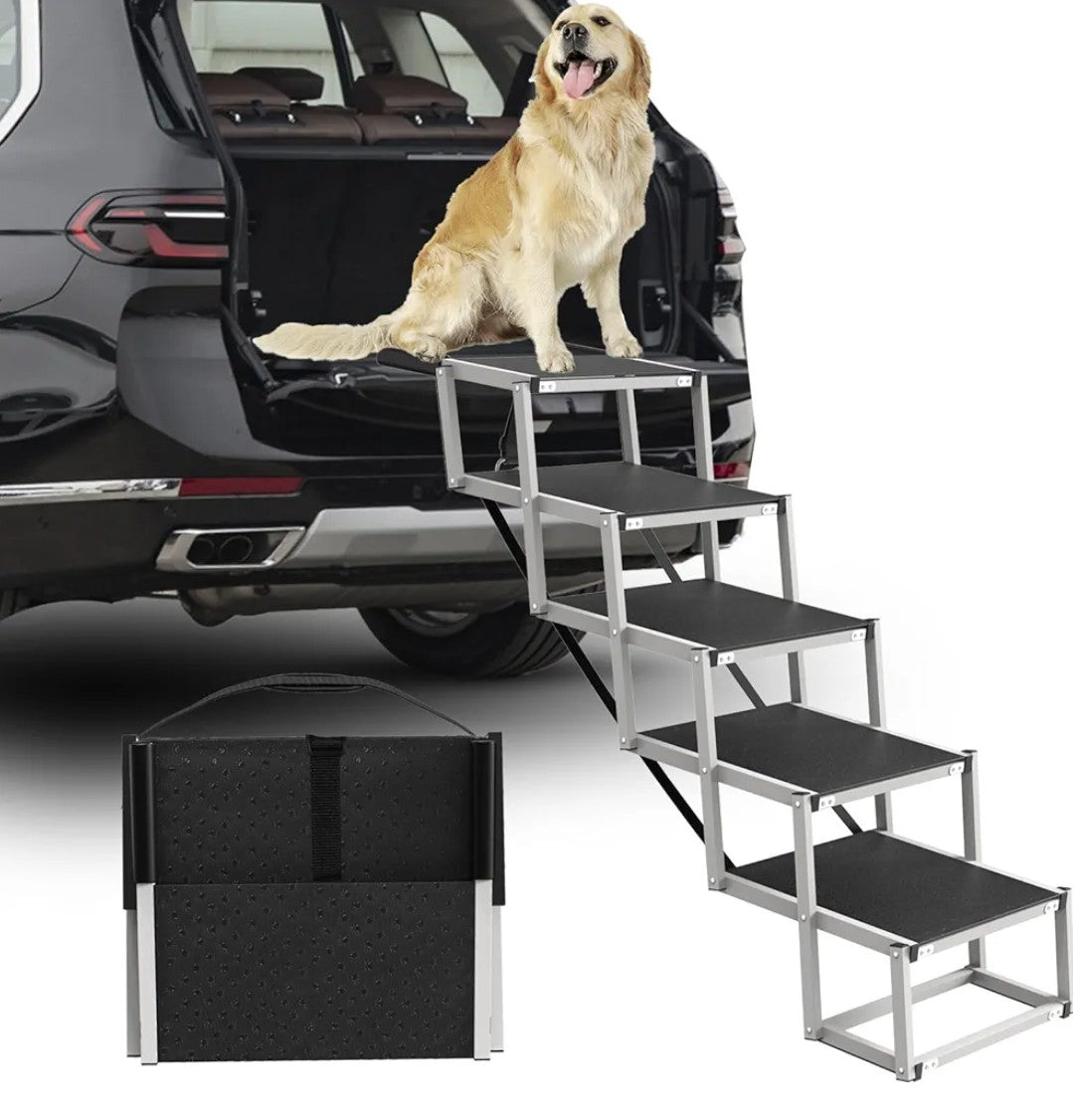 Dog Stairs for Large Dogs - 5 Step Wide 16in High 34in Foldable Dog Ramp for Car Non-Slip Surface Support up to 230lbs - Suitable for SUV,Truck, Sofas, Bed