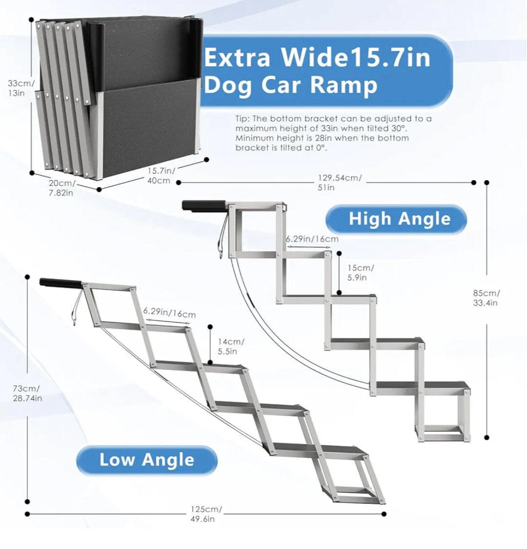 Dog Stairs for Large Dogs - 5 Step Wide 16in High 34in Foldable Dog Ramp for Car Non-Slip Surface Support up to 230lbs - Suitable for SUV,Truck, Sofas, Bed