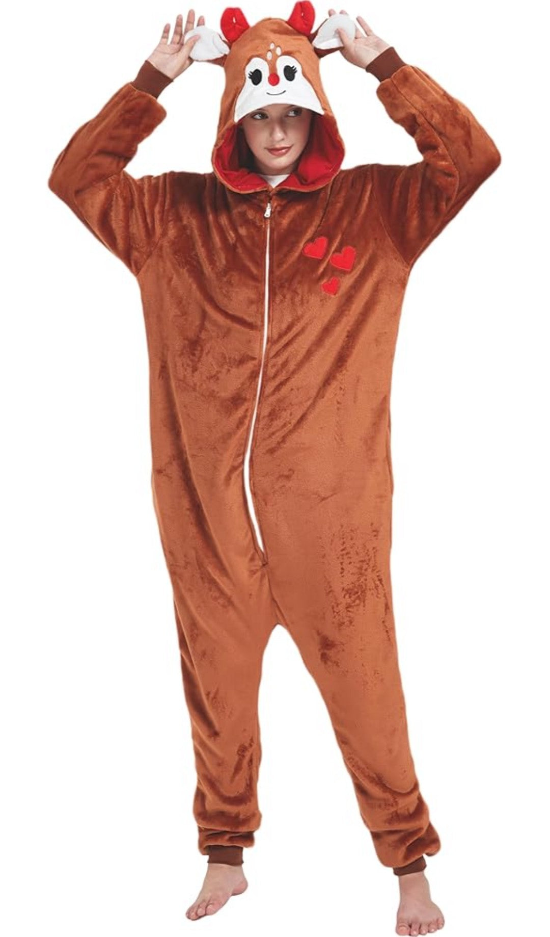 Reindeer Costume Deer Onesie for Adult Women Men Halloween Pajama