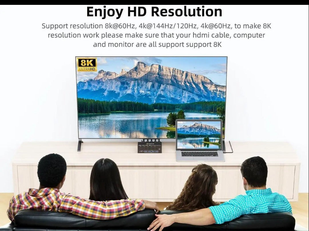 KVM Switch 4 Computer 2 Monitors, 8K@60Hz, 4K@144Hz USB 3.0 HDMI KVM-Umsc